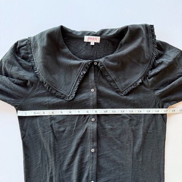 NWOT Goldie Lewinter Oversized Pilgrim Collar Button Down Long Sleeve T in Black - Picture 9 of 10